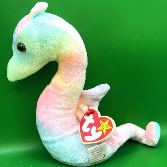 Ty Beanie Baby Lot 5 Piece Bundle Frog Seahorse Ostrich Stork Walrus Collection - Picture 2 of 16